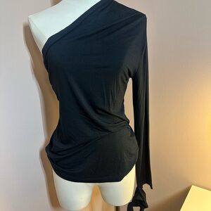 Anthropologie /Maeve Black One-Shoulder Blouse with cool wrist tie.